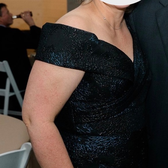 Rickie Freeman for Teri Jon Off-Shoulder Jacquard Column Gown size 14 - Picture 3 of 8